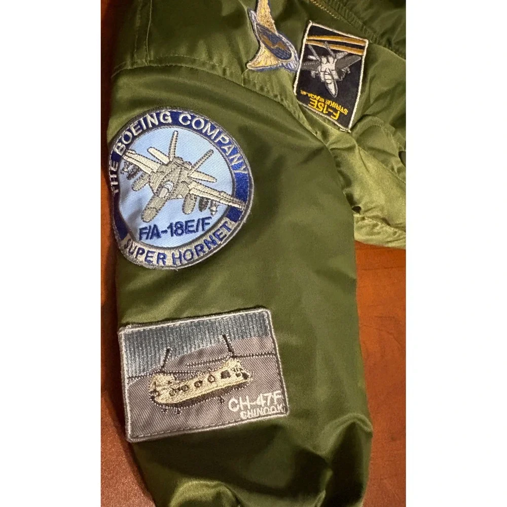Boeing Kids Authentic Flight Jacket MA-1 Bomber Olive Green Patches 2T S